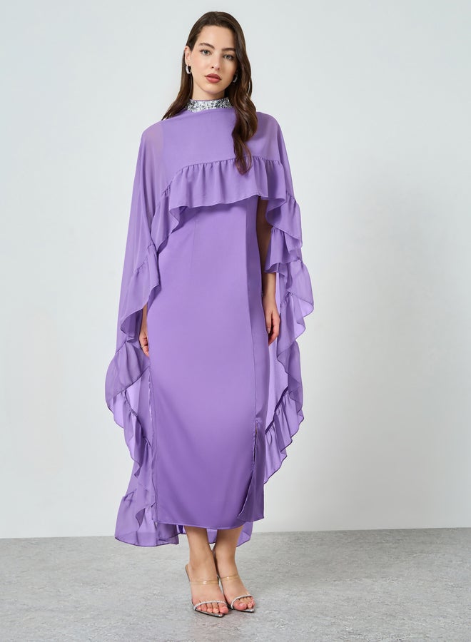 ستايلي فستان ماكسي نسائي مكشكش بأكمام كاب - Image 2